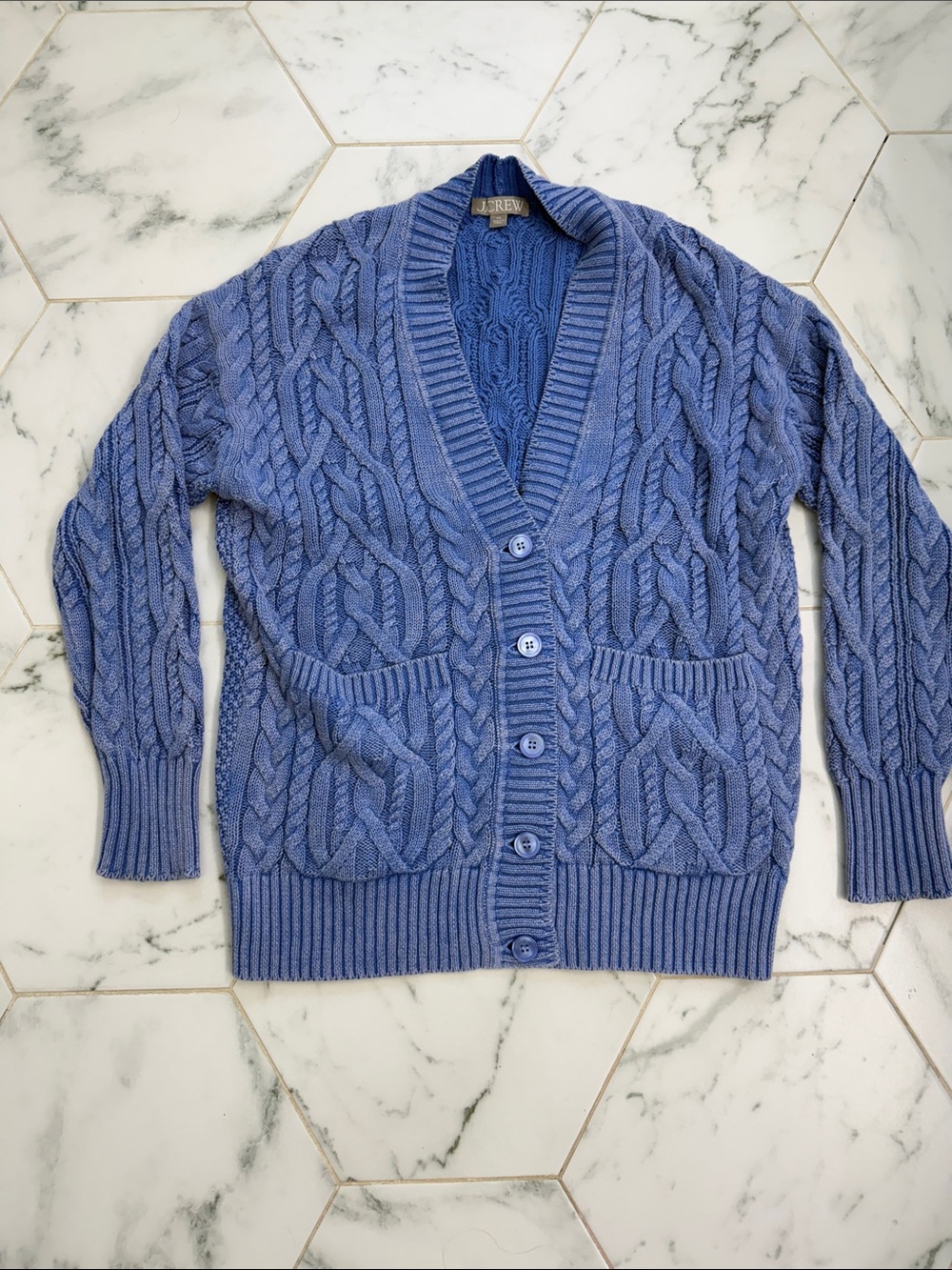 J. Crew Lavender-Blue Cable Knit Button Cardigan